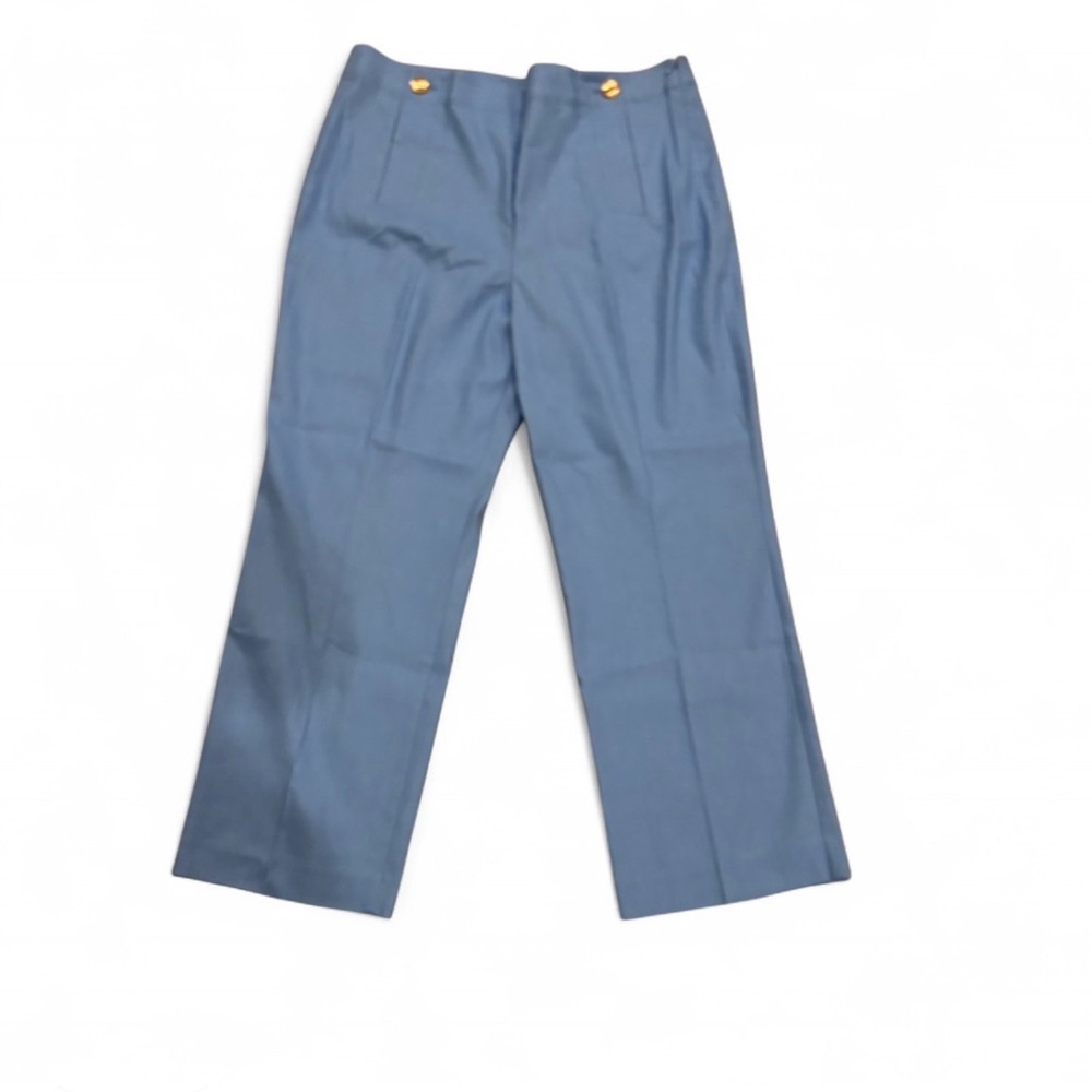 Ann Taylor Linen Blend Sailor Pants Size 16 Blue Wide Leg High Rise Gold Button - Picture 3 of 7
